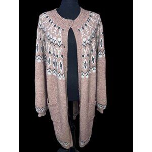 Max Edition Fair Isle Knit Cardigan Sweater Womens XL Beige Effortless cabincore